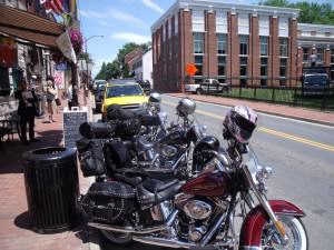 Motorcycles parked across from the Loudoun County Court House in Leesburg, Virginia