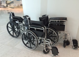 Airline employees and airport contractors should exercise increased care when pushing wheelchair bound passengers through the airport terminals and gates so as to avoid unnecessary injuries.