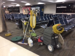 accidents caused by airport cleaning crews when there are no signs, barriers or cones warning travelers wet and slippery floors, can be one even where the accident itself is not captured on film.