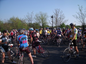 Bikers get ready to start out on a Thursday night Reston Bike Club ride in Herndon