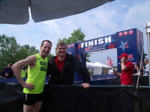 USAT Executive Director Skip Gilbert at the National Duathlon Championships with Triathlon Trial Lawyer Doug Landau discussing athlee safety, bicycle laws and "rules of the road" 