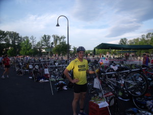 Doug Landau checking out the transition area at the Broadlands Triathlon in Loudoun County, Virginia