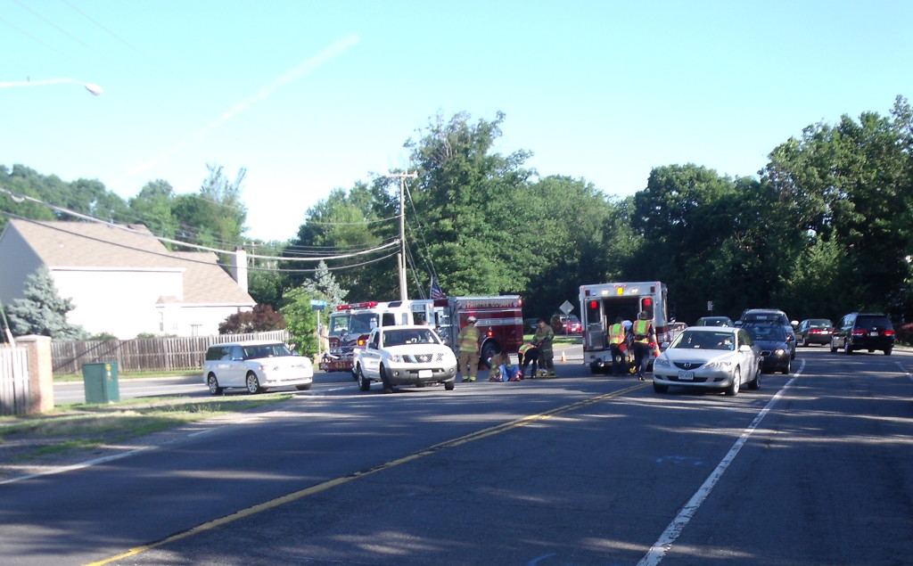 Biker's rush hour accident on West Ox Road at Ashburton in Oak Hill