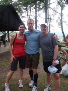 Rehab to racing coaches Rob (in the middle) & Stephanie Colburn at the Luray Triathlon, where he completed both races