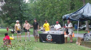 Luray Sprint Triathlon Masters prize winners receive their awards from Race Director David Glover