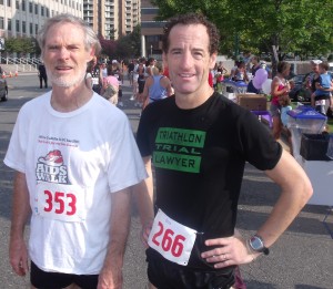 DC area running stalwart James Scarborough and Herndon trial lawyer Doug Landau after the March of Dimes "Bolt for Babies" 5k this morning