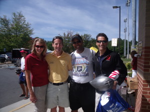 Donna Rostant, Doug Landau, Chuck James & Rob Urbach at the Reston Triathlon registration, triathlon trial lawyer race volunteer