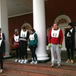 Shivering runners readying themselves for the Annual Virginia Trial Lawyers "Fun Run" at The Homestead in Hot Springs, Virginia