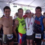 Rob Urbach, Doug Landau, Team Manager Lisa Levin Reichman & Mark Stuckleman after the DC Triathlon.  All have represented the United States in international Maccabiah Games Competition