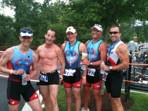 Th Tri Performance Team swept the top 3 places at the Infinitive Triathlon Championship Series race in Boradlands, Virginia.  Winner Doug Steele (far left) was closely followed by the McAllister father & son team.