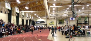Alan Webb was not to be seen because of his accident coming off the final turn. The George Mason runner won the 800 at today's Patriot Games held at the Fairfax Virginia college's indoor track