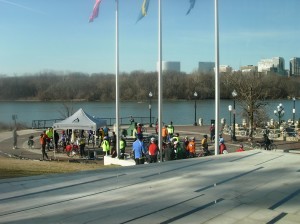 Vasa bicycle riders gathering at the Potomac RIver in DC for this fun winter bike ride