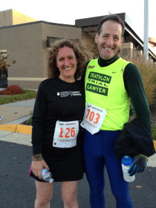 Laurie Corkey and Doug Landau at the Herndon Turkey Trot running race. Laurie also ran the Marine Corps Marathon!