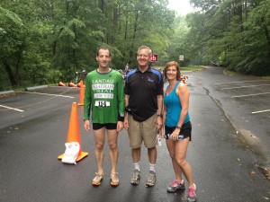Soaked racers Doug & Melissa Landau after the Prince William Park DUathlon with former DCRRC President & running team mate Bob Platt, who does race management, promotion and timing with RacePacket