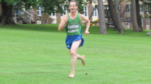 Though off by 2 minutes from his predicted time, Doug Landau was the best barefoot trial lawyer at the annual Hotchkiss Reunion Run in Lakeville, Connecticut