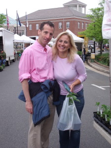 Past winners of the Herndon Taylor Love Sprint Triathlon, Lisa Goldman & Doug Landau are seen here at the weekly Town of Herndon Farmers Market