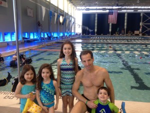 The Freedom FItness Center at the GMU Prince William County Campus in Manassas has a fantastic indoor pool complex and state of the art facilities. It is an ideal venue for the multisport events put on by "TriItNow" Doug Landau is shown here taking his nieces & nephew to this nearby indoor water park