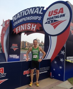 At the finish line of the US DUathlon Nationals, Herndon Virginia lawyer Doug Landau was all smiles after his best Run-Bike-Run Championship finish ever.