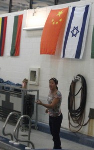 Olympic gold medalist Sheila Taormina giving swim tips at the AU pool