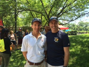 Race director Doug Bushee and Reston injury lawyer Doug Landau at packet pick up for the annual Reston sprint triathlon