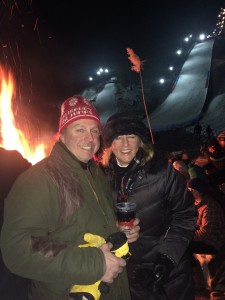 The Haans from nearby Sharon, CT enjoy the night time ski jumping at the 90th Annual Salisbury Jumpfest