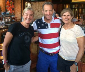 Donna & Karen Smyers flank Doug Landau after the USAT Triathlon National Championships in Omaha, Nebraska last month. The decorated sisters appreciate the importance of rest and recovery after hard races and workouts. Younger sister Karen Smyers has battled thyroid cancer, been struck by an 18-wheeler while training and also won the 1990 and 1995 ITU world championships and the Ironman World Championship. The New England triathlete was inducted into the Triathlon Hall of Fame in 2009.