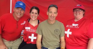 The DMSE Classic medical team successfully taped up both Doug Landau's lower legs in order to prevent further injury as he recovers in preparation for both the National AND the World Championships next month. 