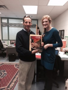 Doug Landau shown here with Rachel Carson Middle School band instructor Julia TWaddell