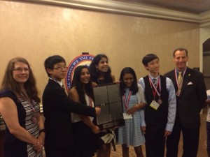 Rachel Carson Middle School teacher Cynthia Burgett and some of her wonderful students after winning the 2016 "We the People" Constitutional Law & Civics National Championship, with volunteer Lawyer Doug Landau last night