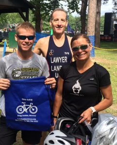 At the Mid-Atlantic Triathlon Championship, Doug Landau brought helmets & bags to "Put the Lids on the Kids" & prevent unnecessary brain injury. However, helmets cannot stop movement inside the brain cavity, and the hard skull can still cause permanent damage from sudden deceleration in a crash with a car or truck.