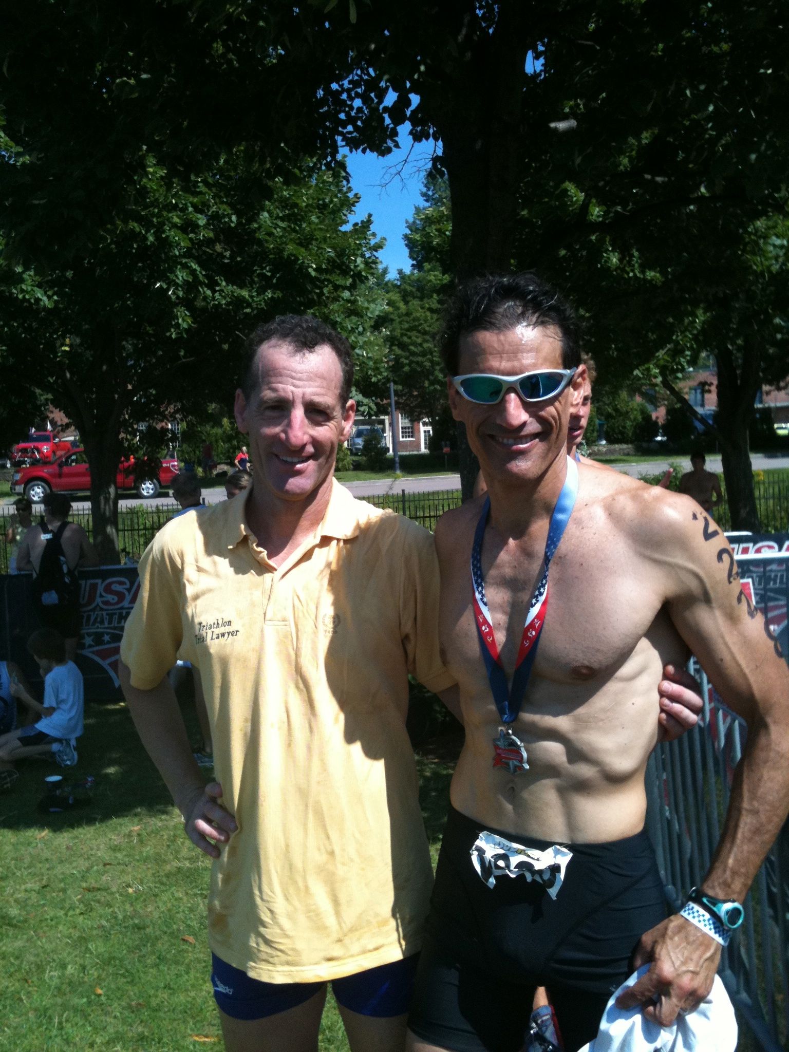 USAT CEO Rob Urbach clobbered his lawyer, friend and teammate Doug Landau on a borrowed bike at the 2011 National Sprint Triathlon Championships in Burlington, Vermont