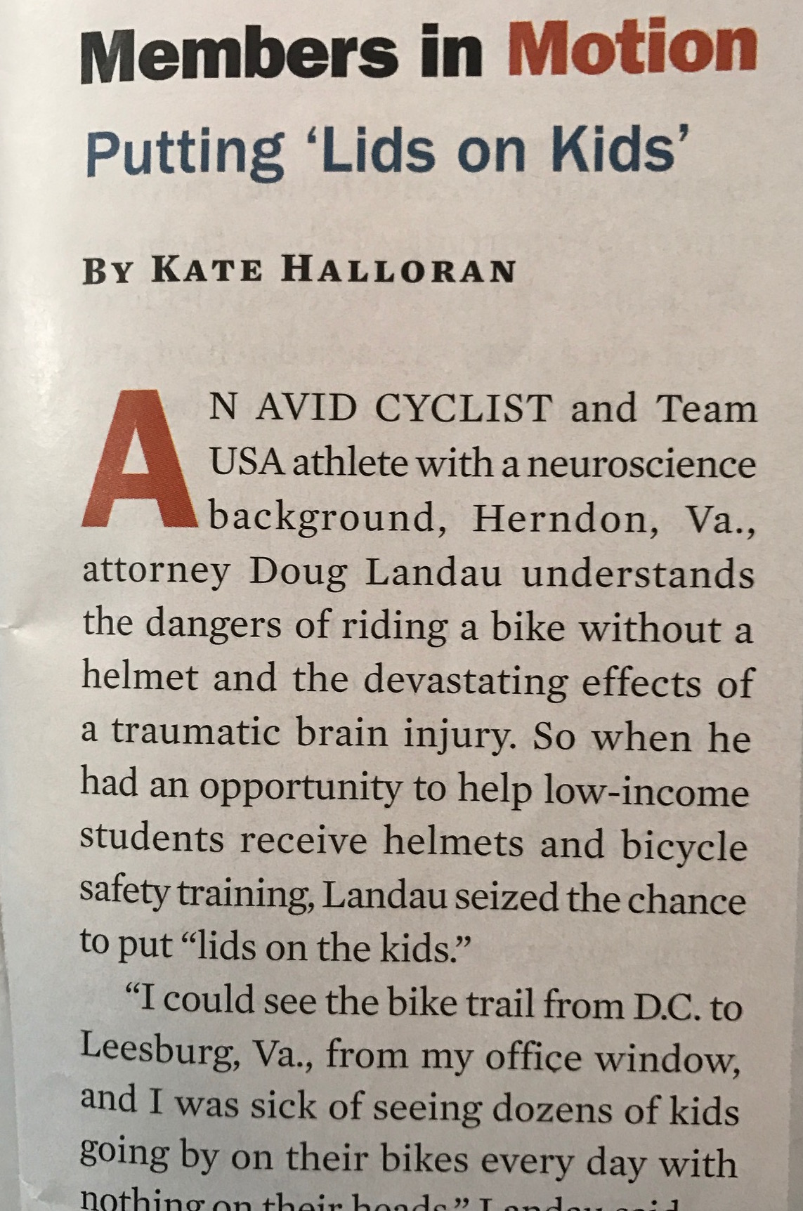 A snippet of the article featuring Lids on Kids in Trial Magazine!